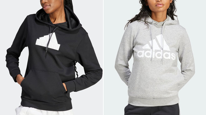Adidas Womens Future Icons Badge Of Sport Bomber Hoodie and Womens Essentials Logo Fleece Hoodie