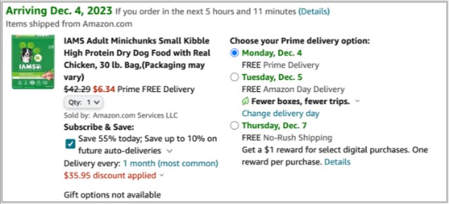 Amazon Dog Food Price Checkout Screenshot