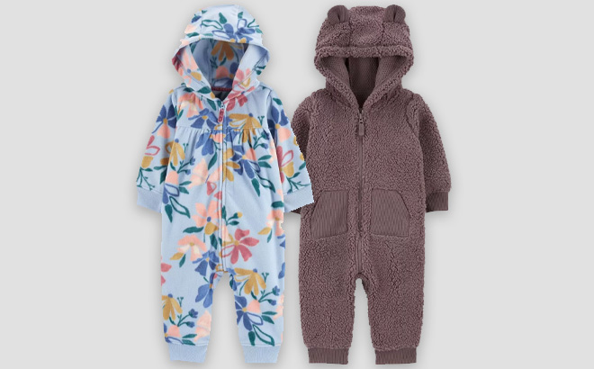 Baby Floral Fleece Jumpsuit and Baby Bear Sherpa Jumpsuit