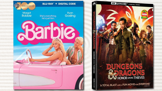 Barbie Movie 2023 on the left and Dungeons Dragons Honor Among Thieves on the right