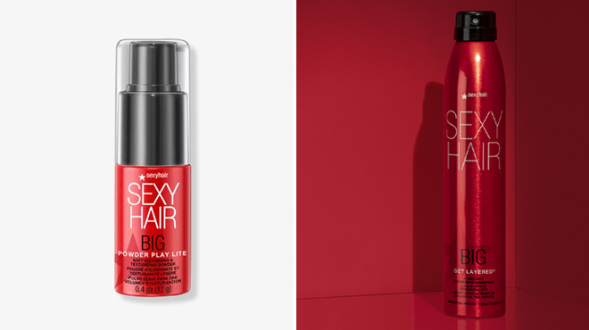 Big Sexy Hair Volumizing Texturizing Powder on the left and Big Sexy Hair Get Layered on the right