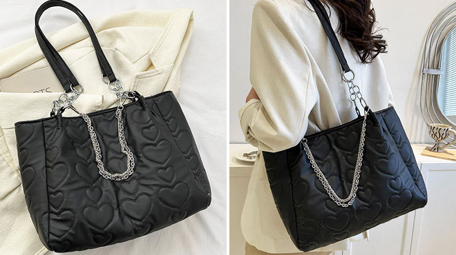 Black Quilted Heart Tote