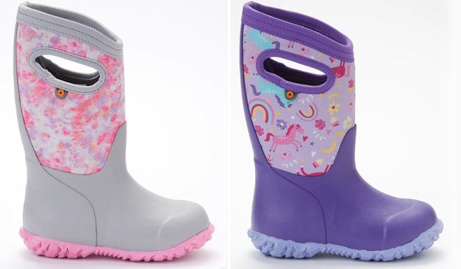 Bogs Kids Rain Gray Pink Tie Dye Boots and Violet Pink Unicorn Rainbow Boots