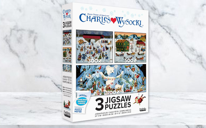 Buffalo Games Charles Wysocki Holiday Three Interlocking Jigsaw Puzzles