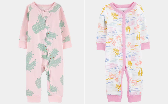 Carters Baby Girls Sleep and Play in Pink Cactus and Purple Floral Color