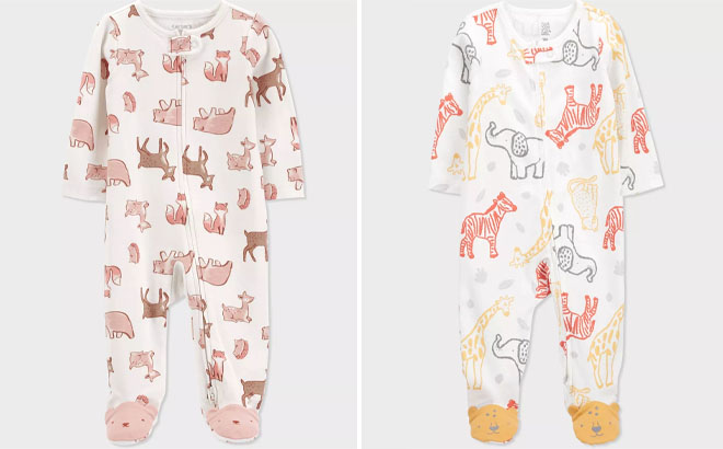 Carters Baby Girls Wild Footed Pajama and Baby Boys Safari Interlock Footed Pajama