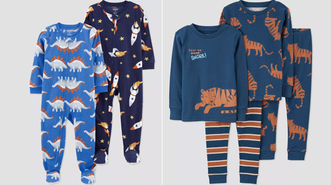 Carters Toddler Boys 2 pk Fleece Footed Pajama on the left and Carters Toddler Boys 4 pc Pajama Set on the right