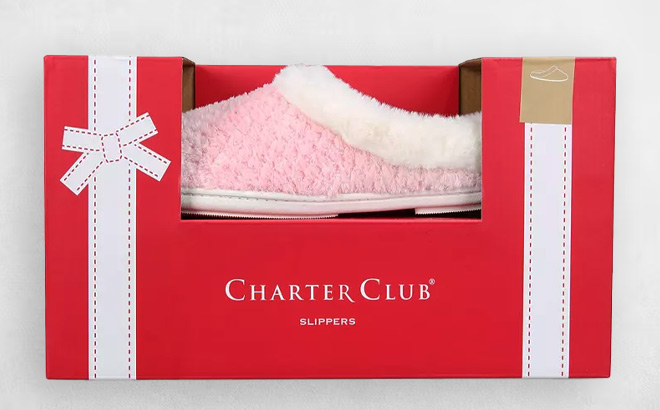 Charter Club Womens Faux Fur Trim Hoodback Boxed Slippers 1