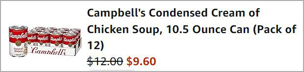 Checkout page of Campbells Condensed Cream of Chicken Soup 12 Pack
