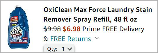Checkout page of OxiClean Max Force Laundry Stain Remover Spray Refill 48 Ounce