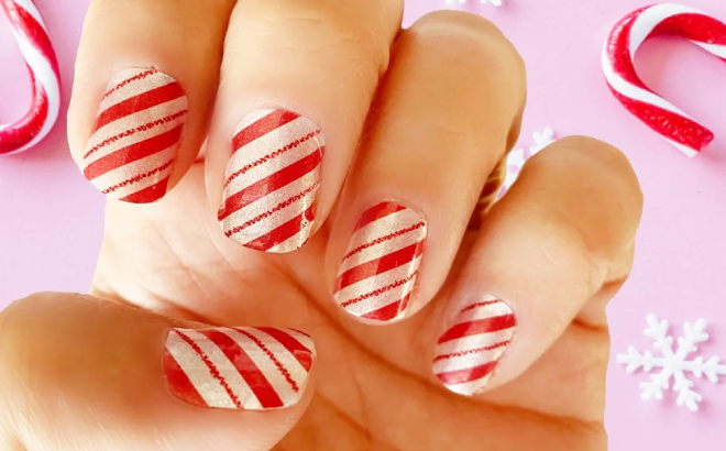 Christmas Nail Wraps with Candy Cane Pattern