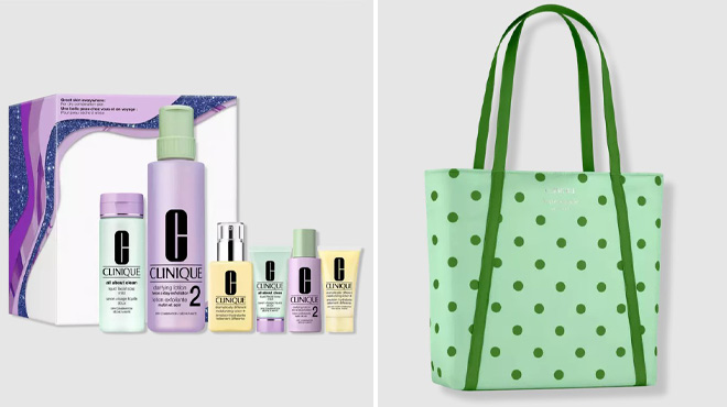 Clinique Great Skin Everywhere Skincare 6 Piece Set and Clinique x Kate Spade Tote Bag