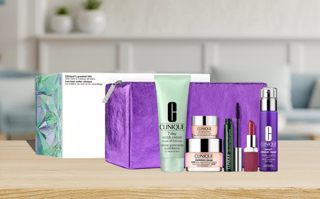 Clinique Greatest Hits 7 Piece Set on a Table