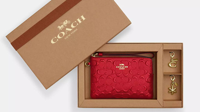 Coach Outlet Boxed Corner Zip Wristlet In Signature Leather