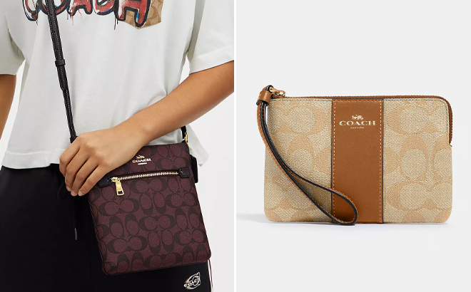 Coach Outlet Mini Rowan File Bag in Signature Canvas and Corner Zip Wristlet In Signature Canvas