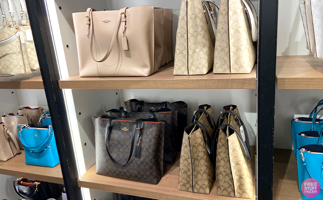 Coach Outlet Zip Top Tote Bags on Shelves