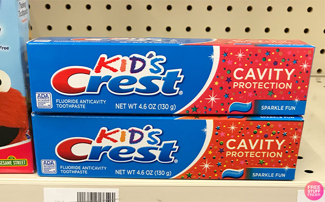 Crest Kids Cavity Protection Fluoride Toothpaste on a Shelf