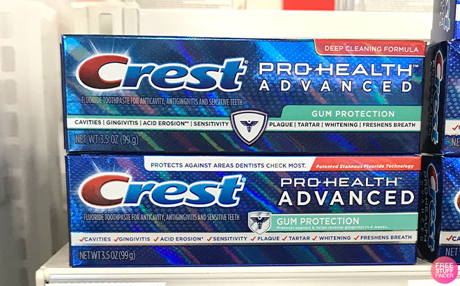 Crest Pro Health Advanced Gum Protection Fluoride Toothpaste on a Shelf