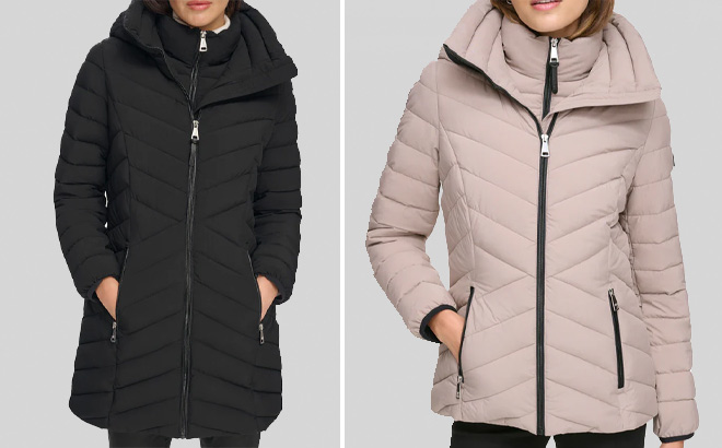 DKNY Womens Hooded Long and Short Puffer Coat