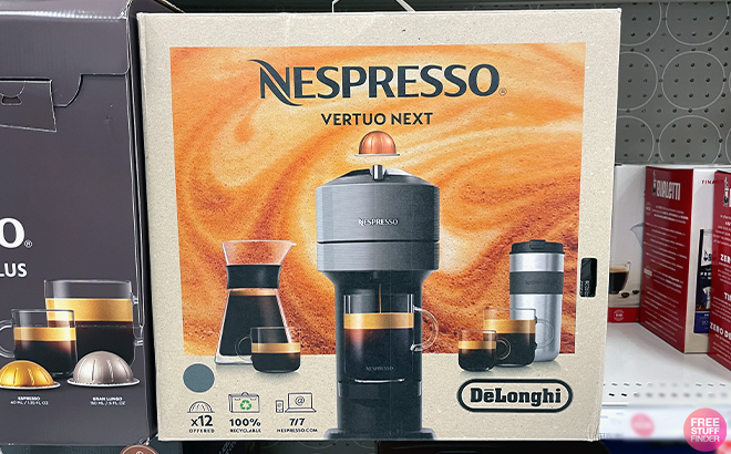 Delonghi Vertuo Next Premium Coffee and Espresso Maker in shelf