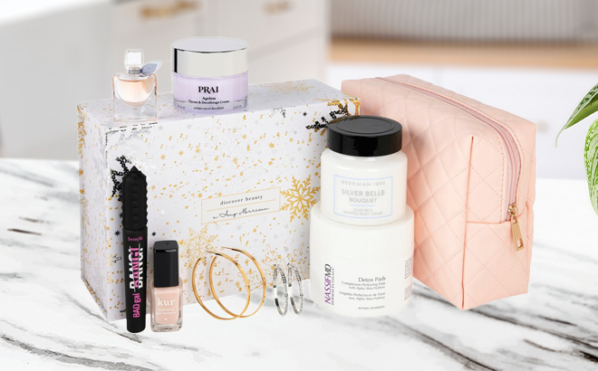 Discover Beauty x Amy Morrison Luxe Holiday Picks Sample Box on a Table