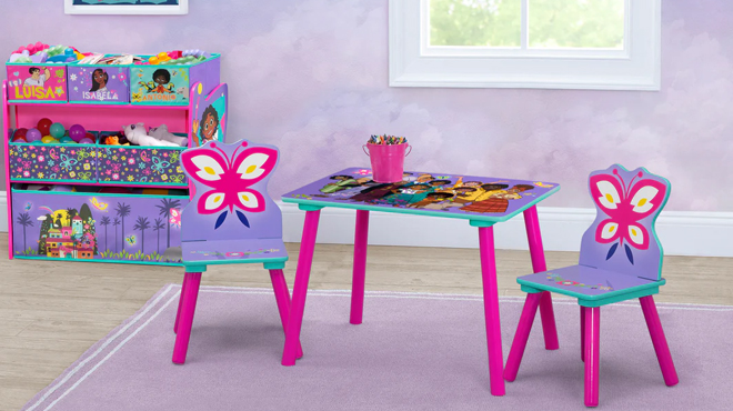 Disney Encanto 4 Piece Toddler Bedroom Set bins tables with chair