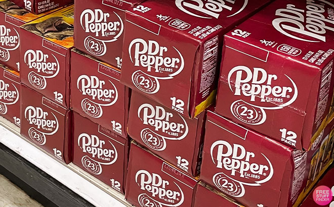 Dr Pepper Soda 12 Packs on a Shelf