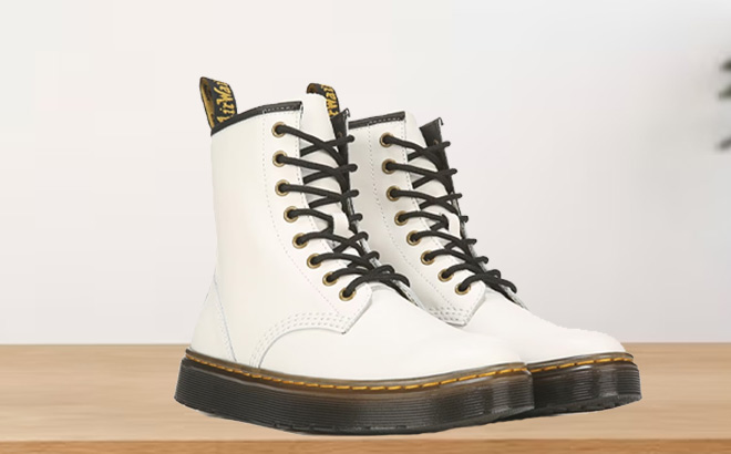 Dr Martens Womens Zavala Combat Boots on a Table