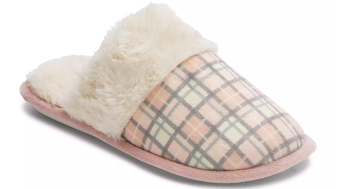East 5th Ribbed Mule Womens Slip On Slippers in Pink Plaid