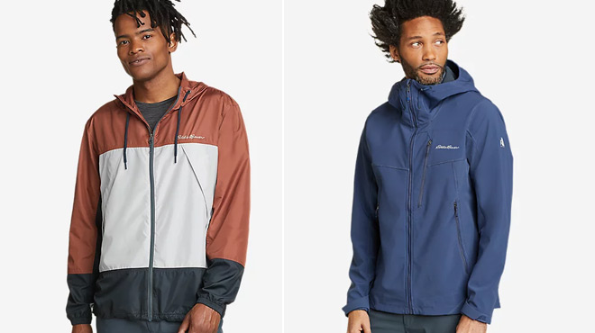 Eddie Bauer Mens UPF 50 Hoodie on the left and Eddie Bauer Mens Hooded Jacket on the right