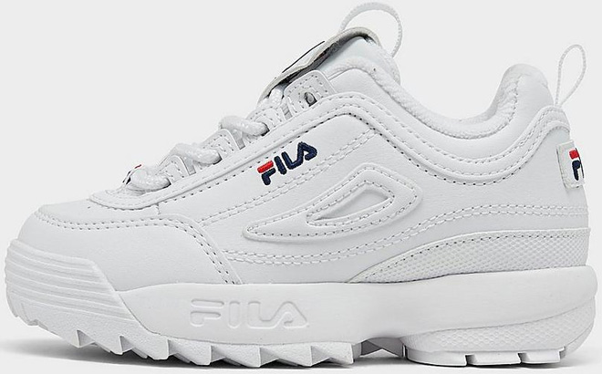 Fila Kids Toddler Disruptor 2 Casual Shoes in White Color on Light Gray Background