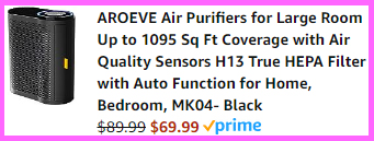 Final Price Breakdown for AROEVE HEPA Air Purifier for Large Rooms