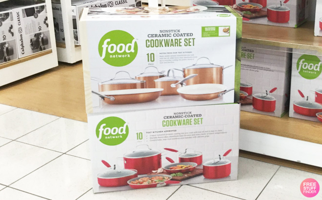Food Network 10 Piece Nonstick Ceramic Cookware Set on Store Floor 1