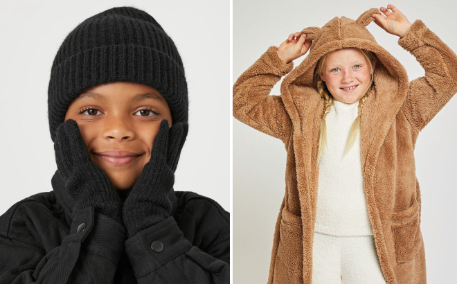 Forever 21 Kids Ribbed Beanie Gloves Set and Pajama Robe