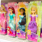 Four Disney Princess Dolls on a Shelf