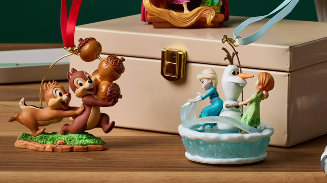 Frozen Chip n Dale Characters Christmas Ornaments on a Table