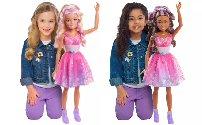 Girls Beside Their Barbie 28 Inch Star Power Dolls