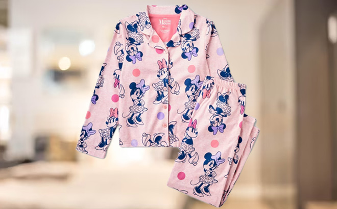 Girls Disney Minnie Mouse Coat Pajama Set Pink