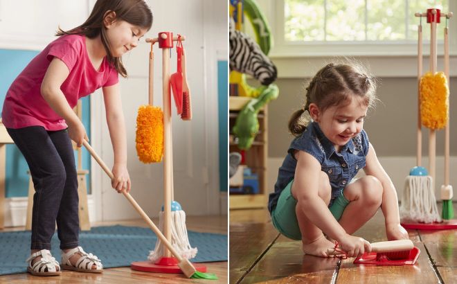 Girls are Playing with Melissa Doug Lets Play House Dust Sweep Mop Set