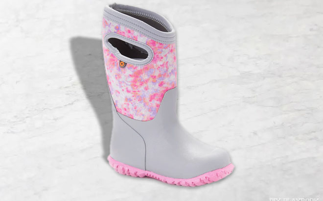 Gray Pink Tie Dye Color Bogs Kids Rain Boots