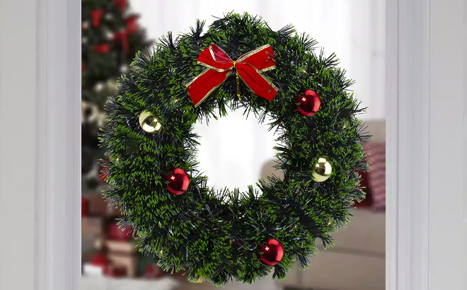 Green 17 Inch Christmas Wreath with Bow