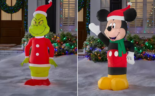 Grinch 4 ft LED Grinch Inflatable and 4 ft LED Mickey Inflatable