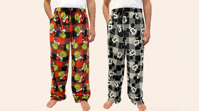Grinch and Mickey Mouse Mens Fleece Pajama Pants