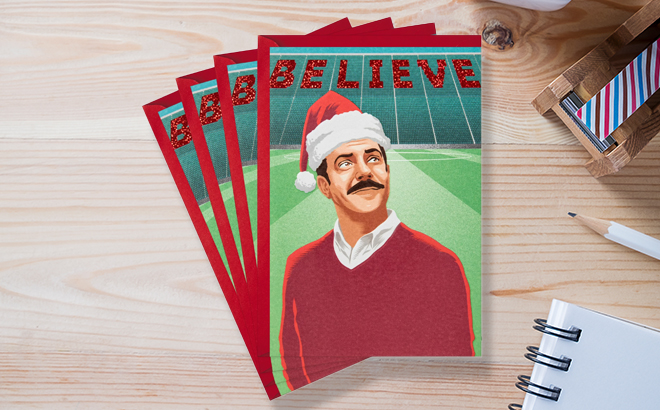 Hallmark Pack of Ted Lasso Christmas Greeting Cards Believe 4 Holiday Cards with Envelopes