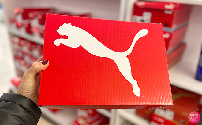 Hand Holding Puma Shoe Box in a Store