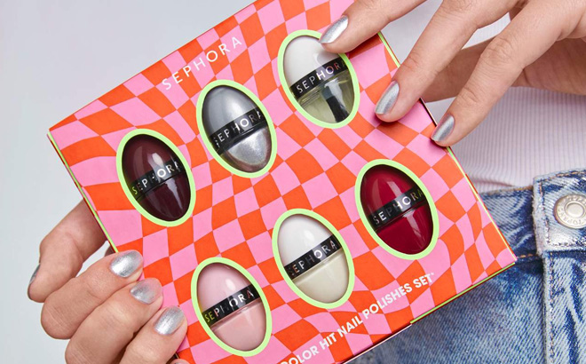 Hand Holding Sephora Color Hit Nail Polish Set Advent Calendar