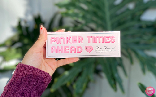 Hand Holding Too Faced Pinker Times Ahead Eyeshadow Palette