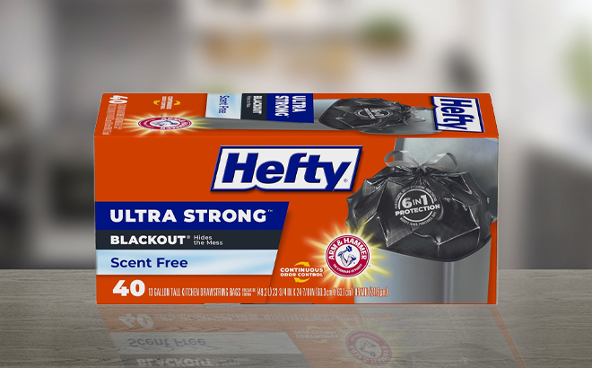 Hefty Ultra Strong Tall Kitchen Trash Bags Blackout Unscented 13 Gallon 40 Count