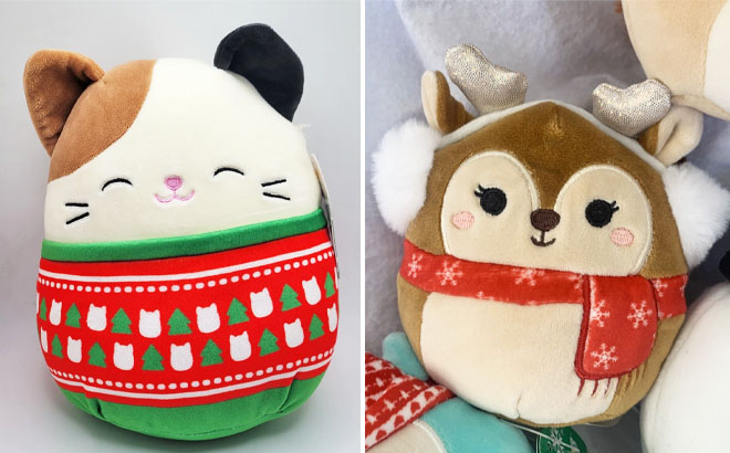 Holiday Squishmallows Calico Cat and Darla The Reindeer