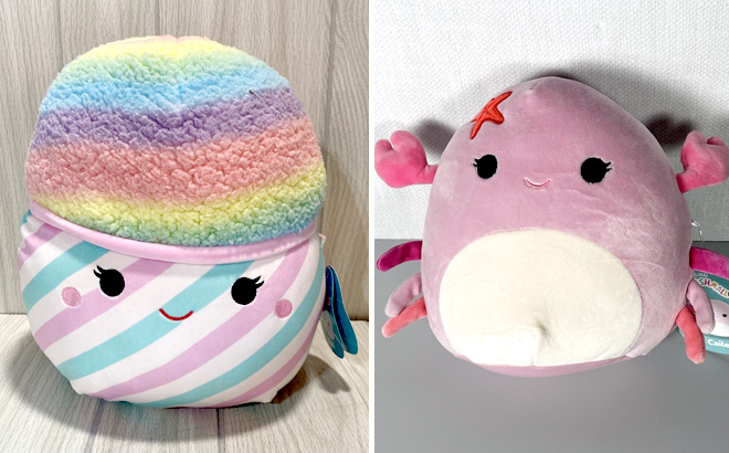 Jazwares Squishmallows 1622 Plush Pink and Blue Cotton Candy Bevin and Pink Crab Cailey